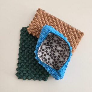 Mini Pochette mit Reissverschluss - Grün, Türkis, Biskuit