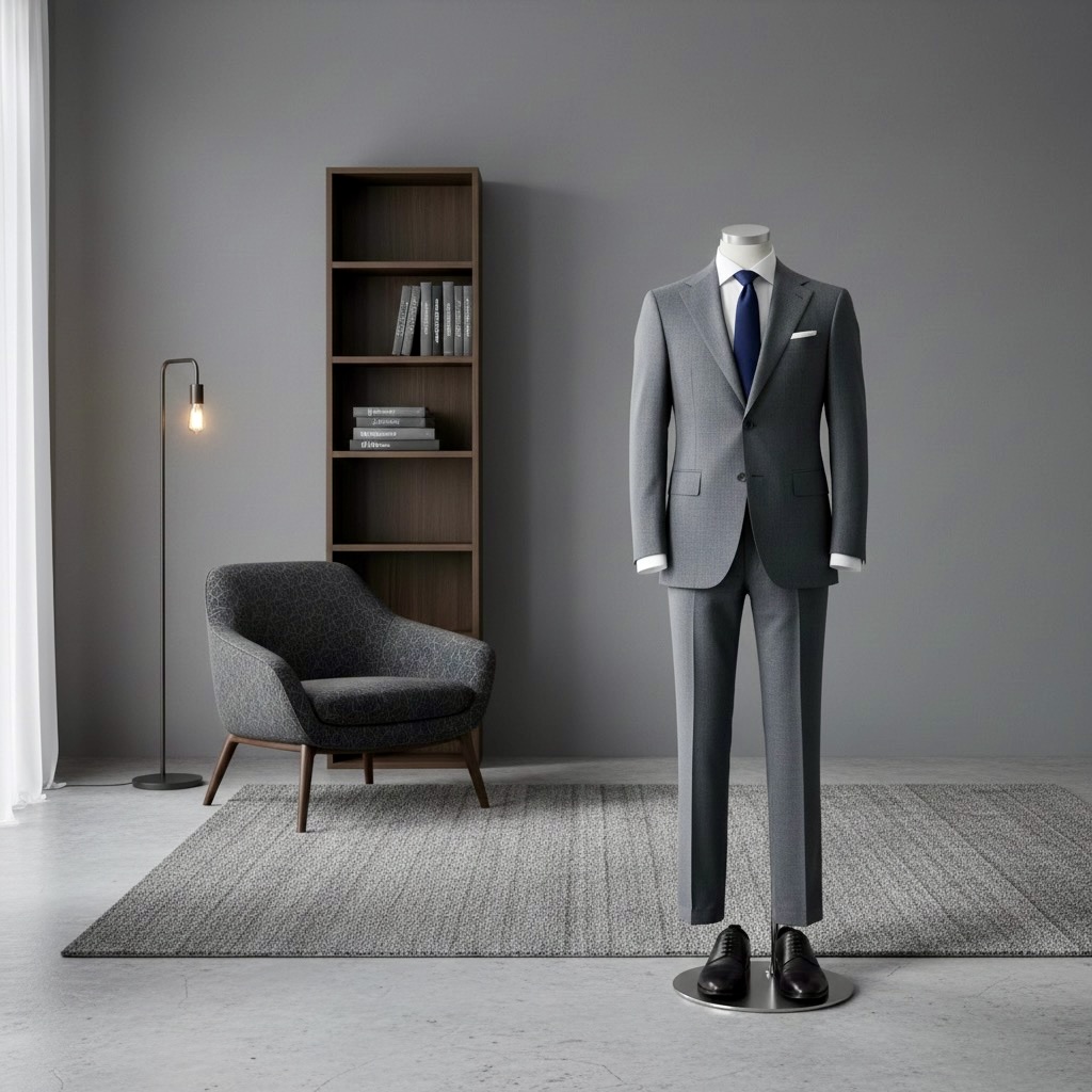 Klassisches Büro Outfit für Männer mit weissem Hemd aus Popeline und dunkelblauer Krawatte.